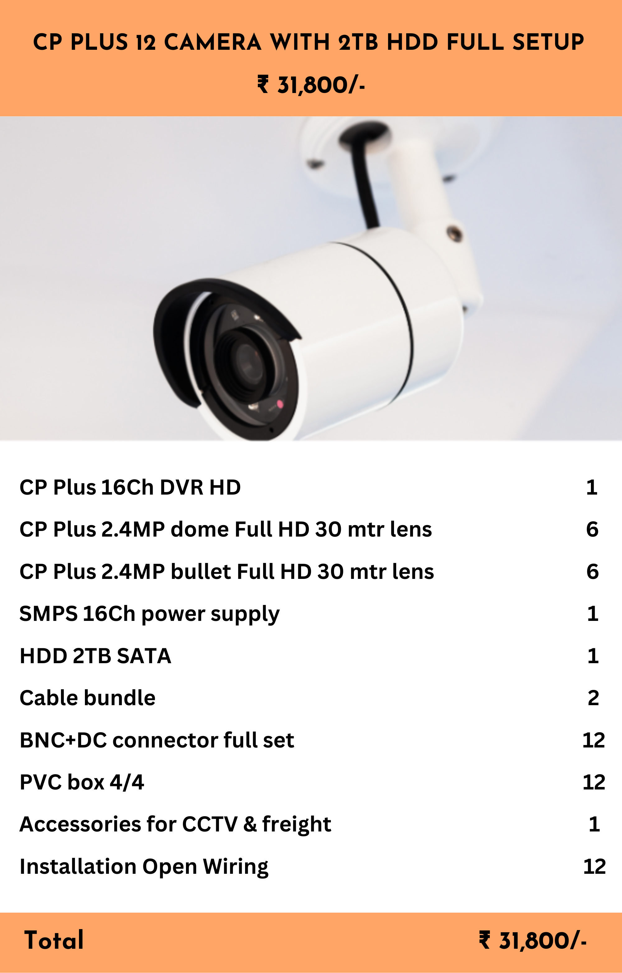 CP PLUS 12 CAMERA WITH 2TB HDD FULL SETUP