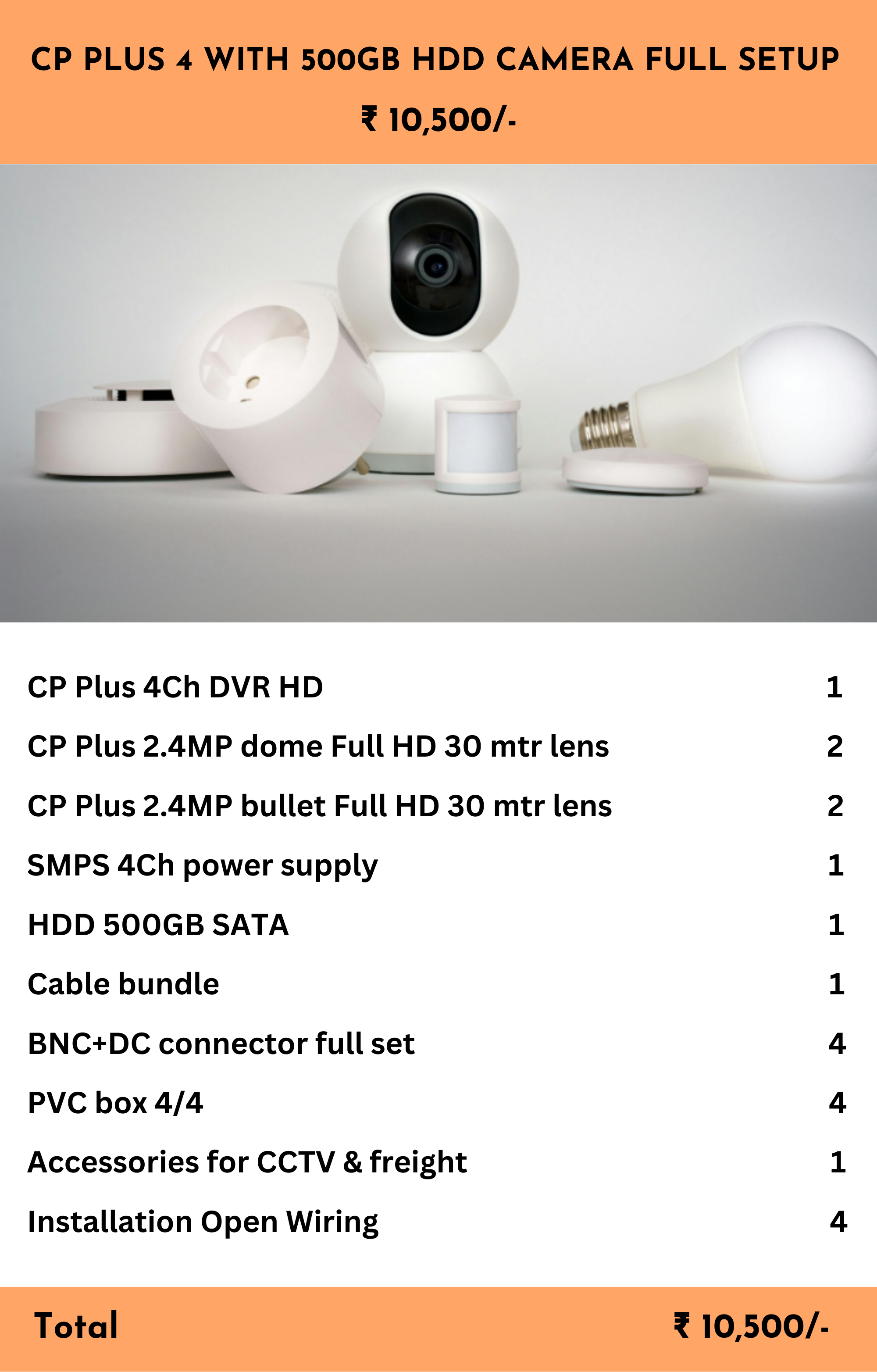 CP PLUS 4 WITH 500GB HDD CAMERA FULL SETUP