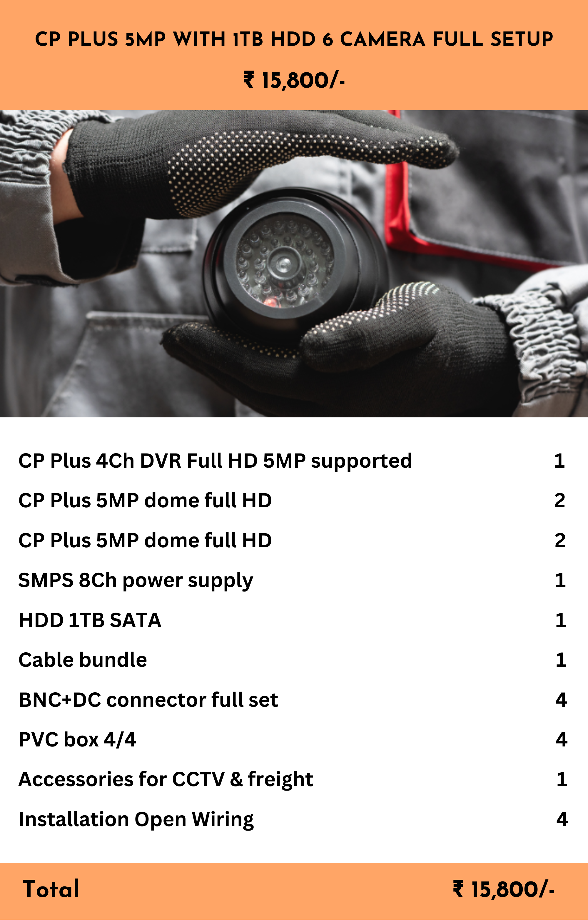 CP PLUS 5MP WITH 1TB HDD 6 CAMERA FULL SETUP