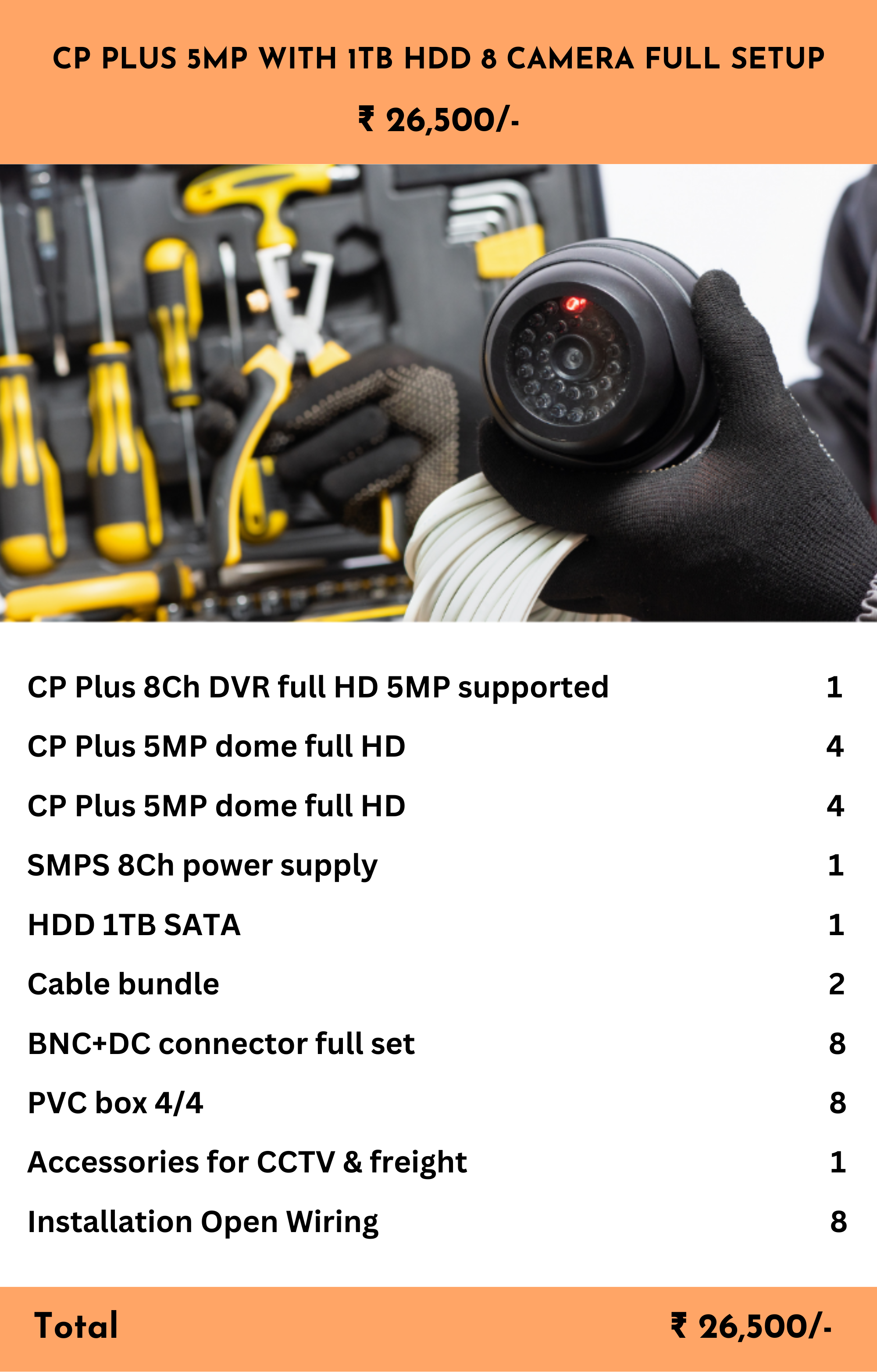 CP PLUS 5MP WITH 1TB HDD 8 CAMERA FULL SETUP