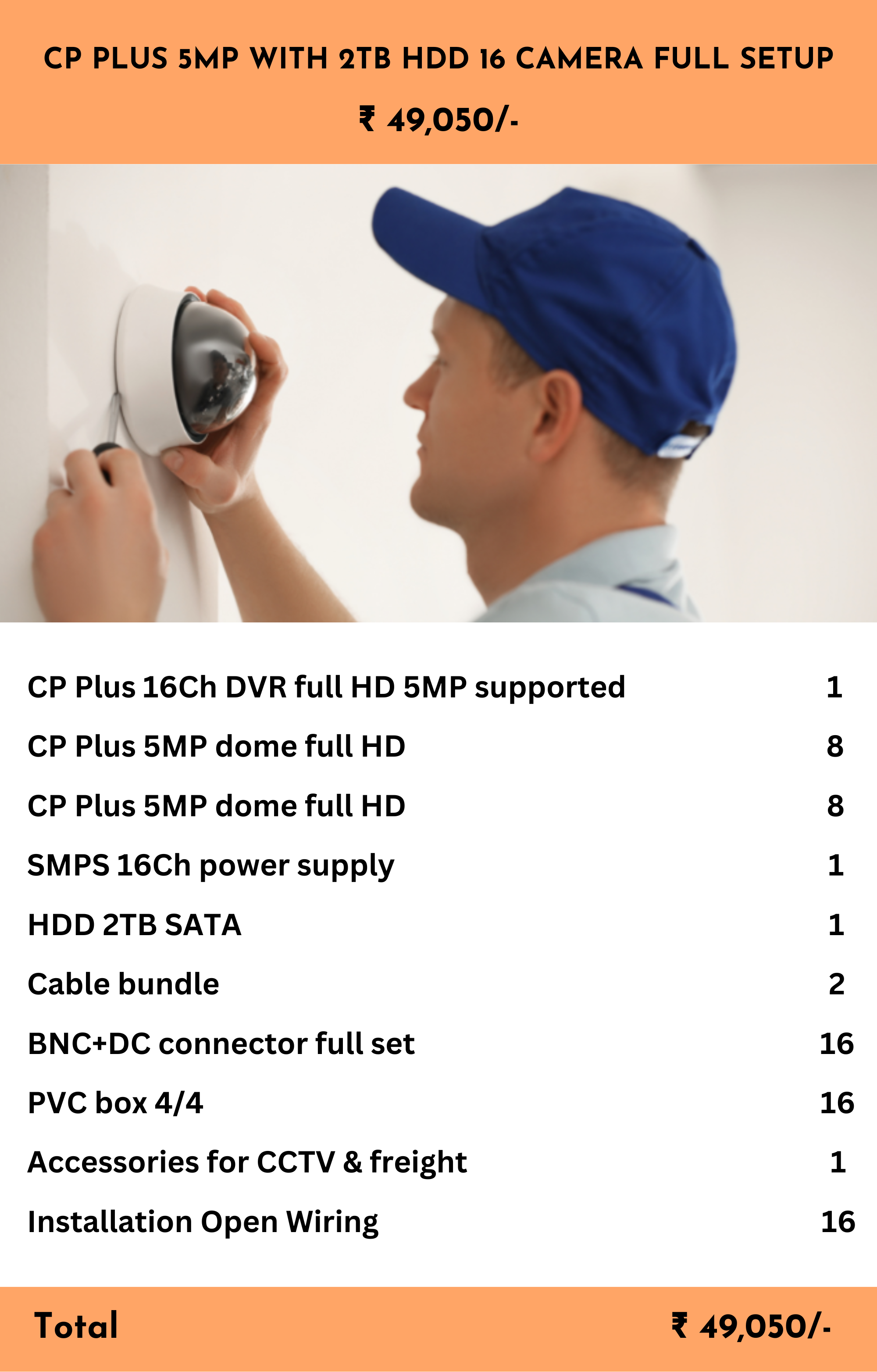 CP PLUS 5MP WITH 2TB HDD 16 CAMERA FULL SETUP