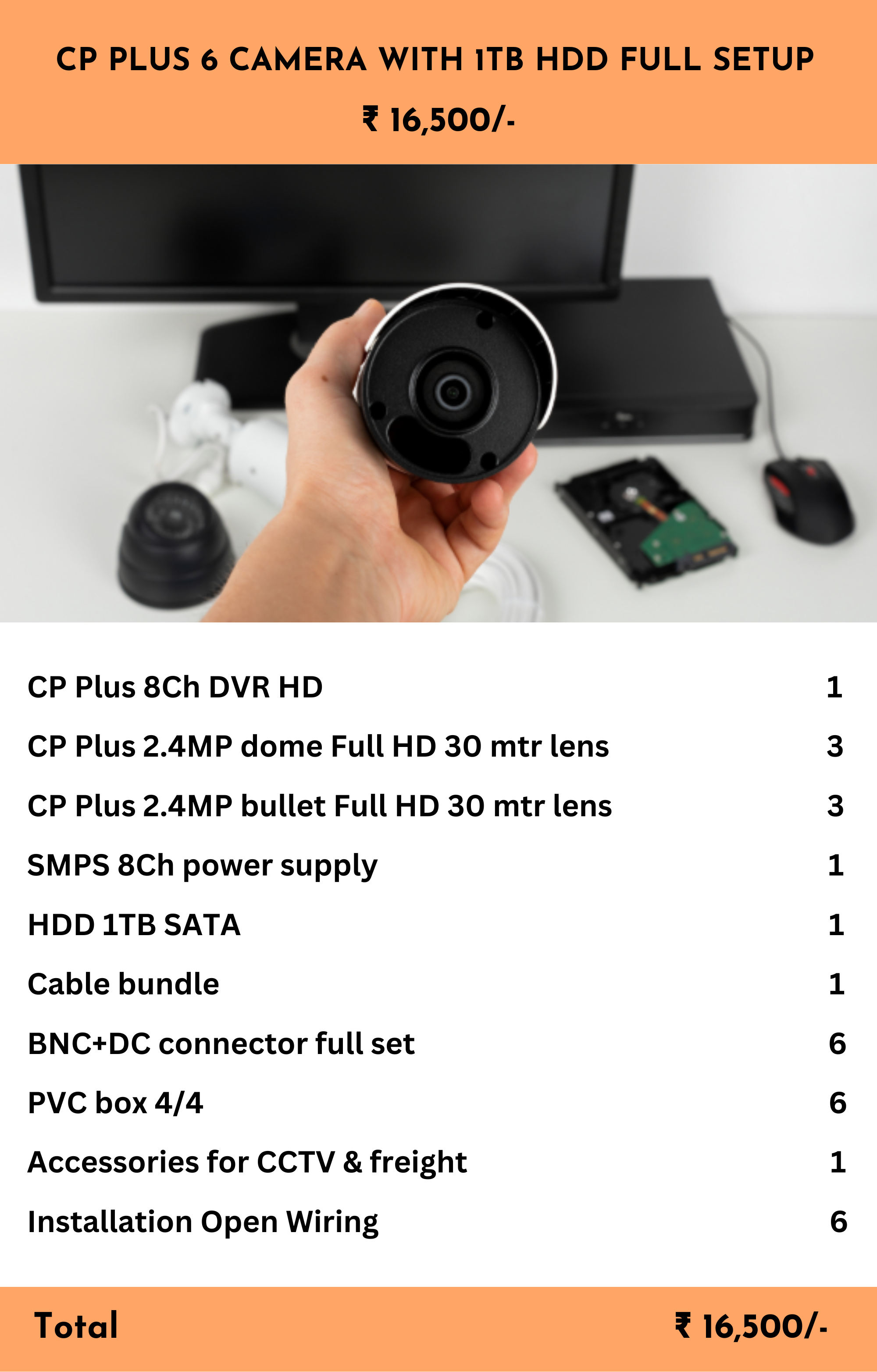 CP PLUS 6 CAMERA WITH 1TB HDD FULL SETUP