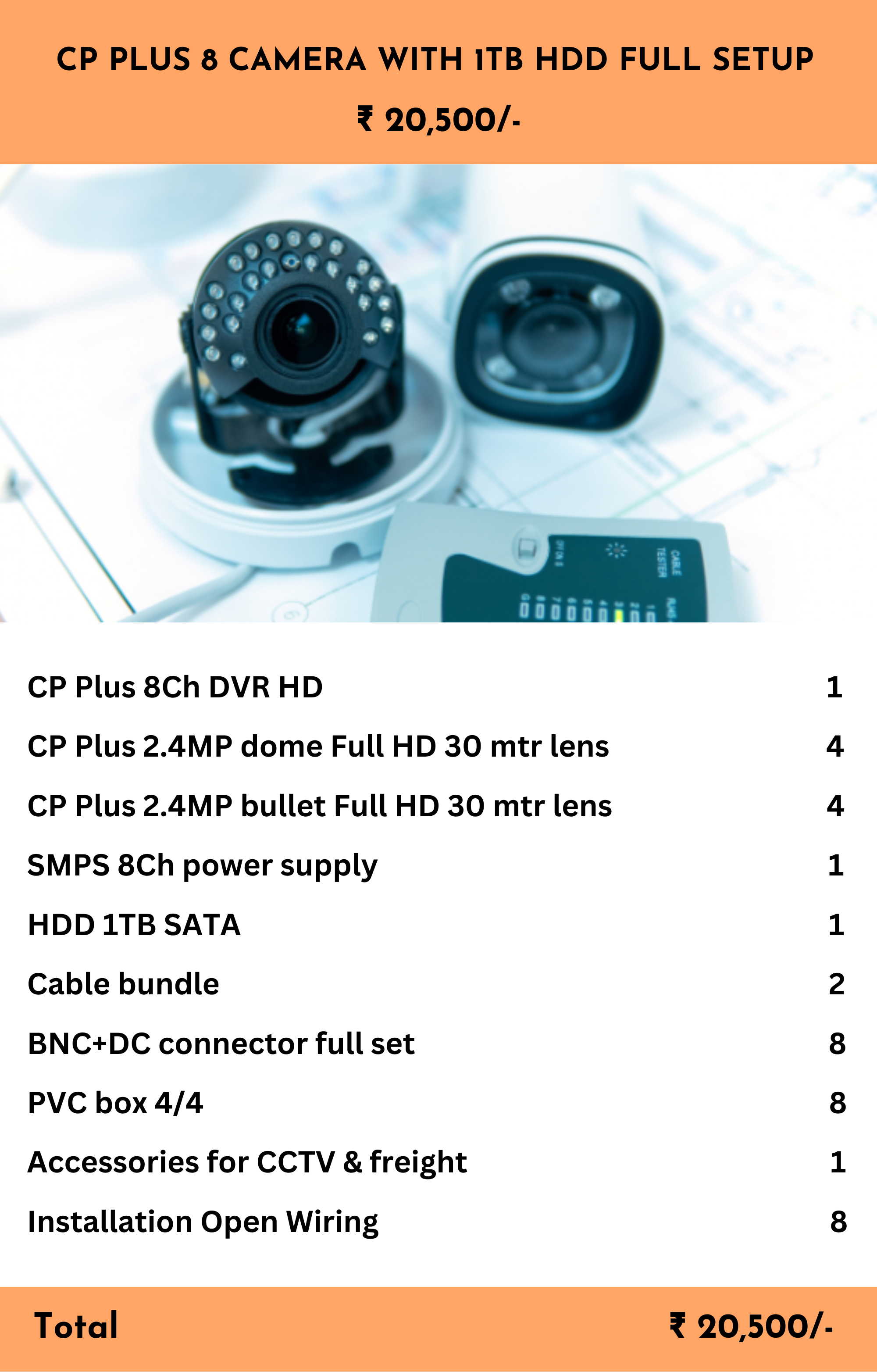 CP PLUS 8 CAMERA WITH 1TB HDD FULL SETUP