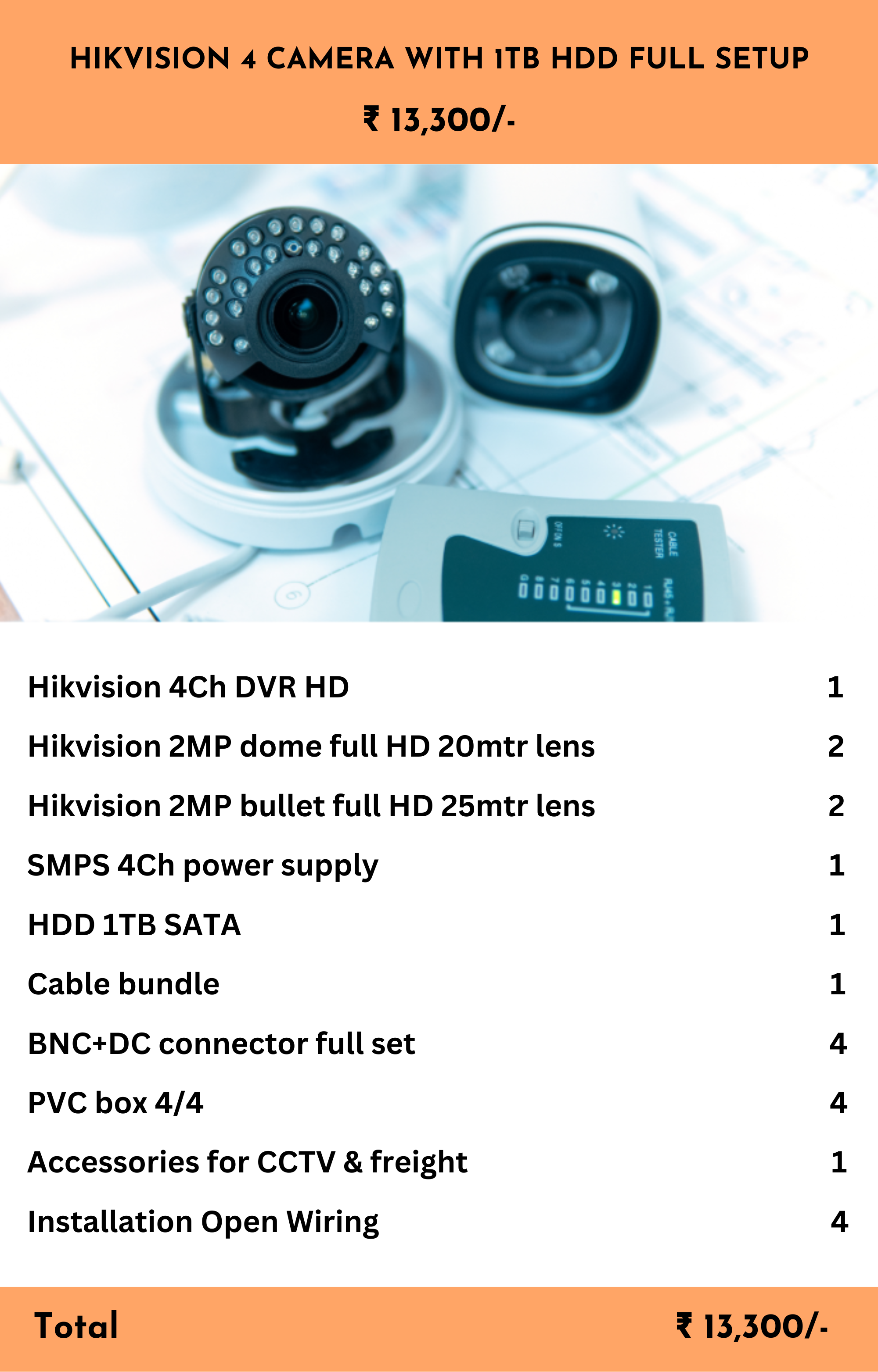 HIKVISION 4 CAMERA WITH 1TB HDD FULL SETUP