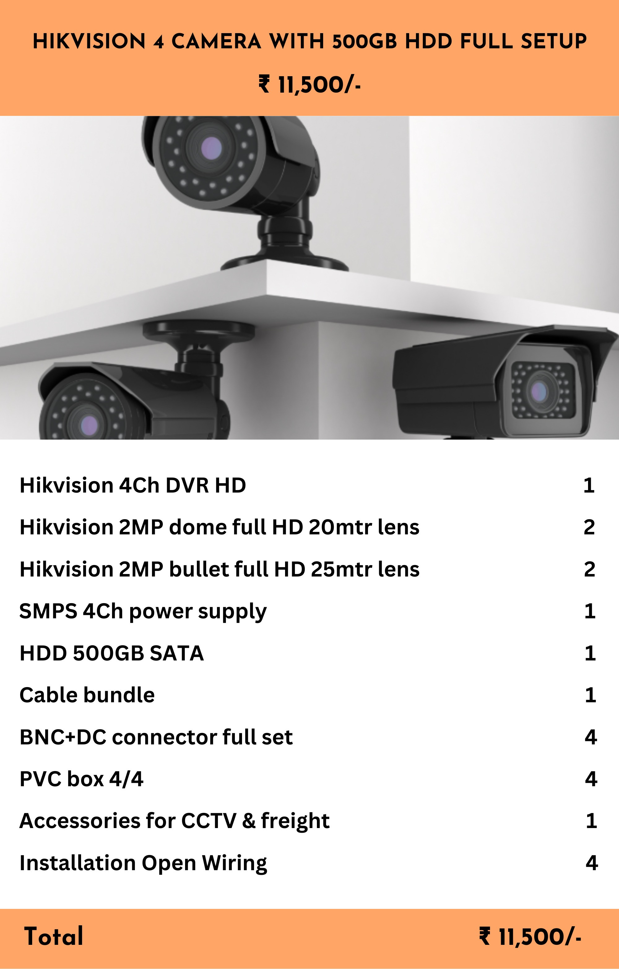 HIKVISION 4 CAMERA WITH 500GB HDD FULL SETUP