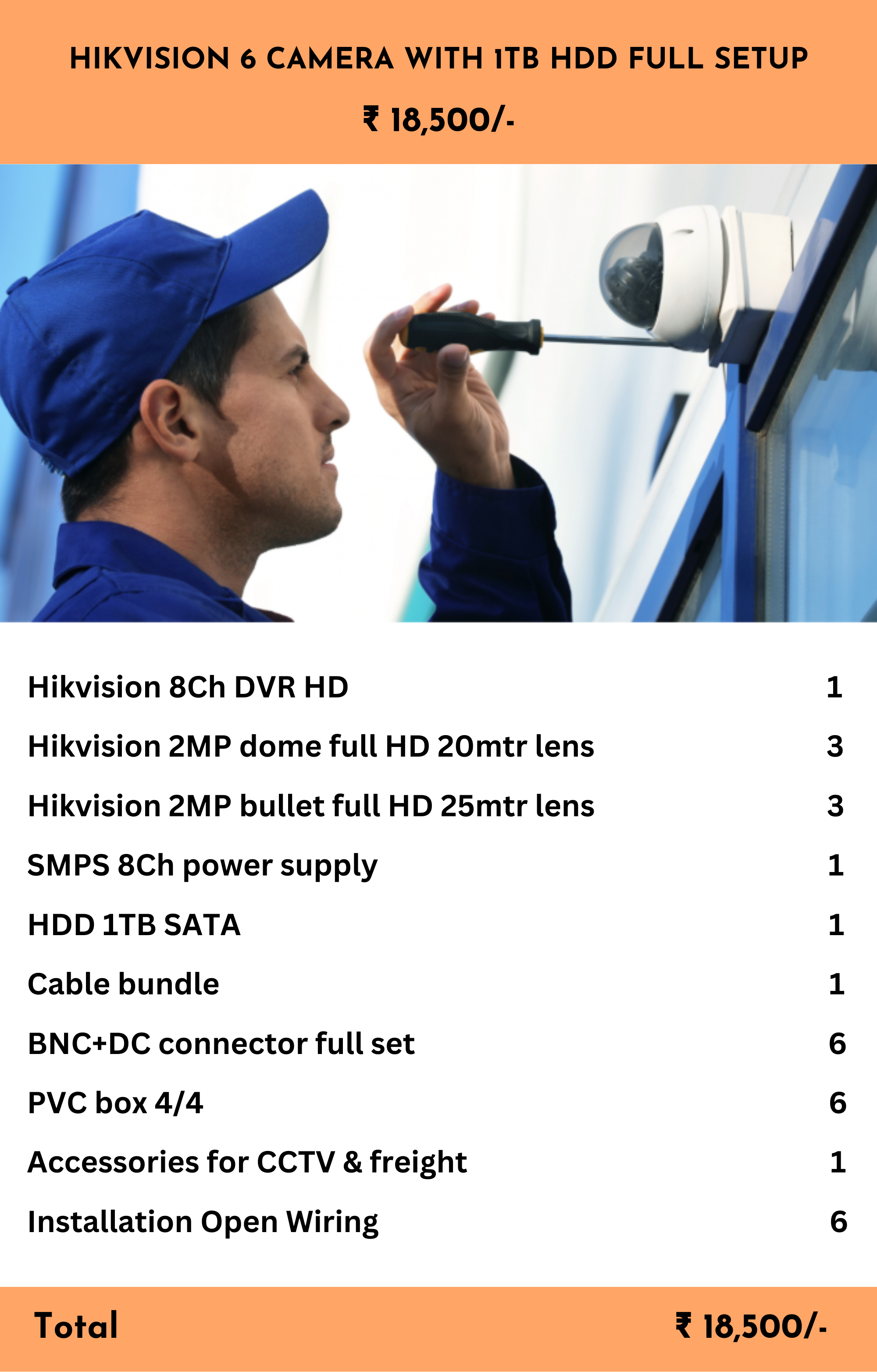 HIKVISION 6 CAMERA WITH 1TB HDD FULL SETUP